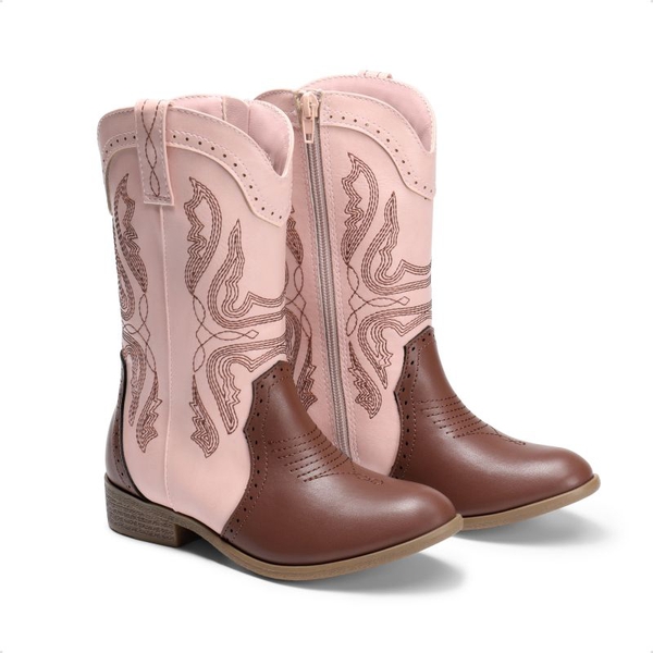 Kids Embroidery Western Cowboy Boots - PINK-BROWN - 5